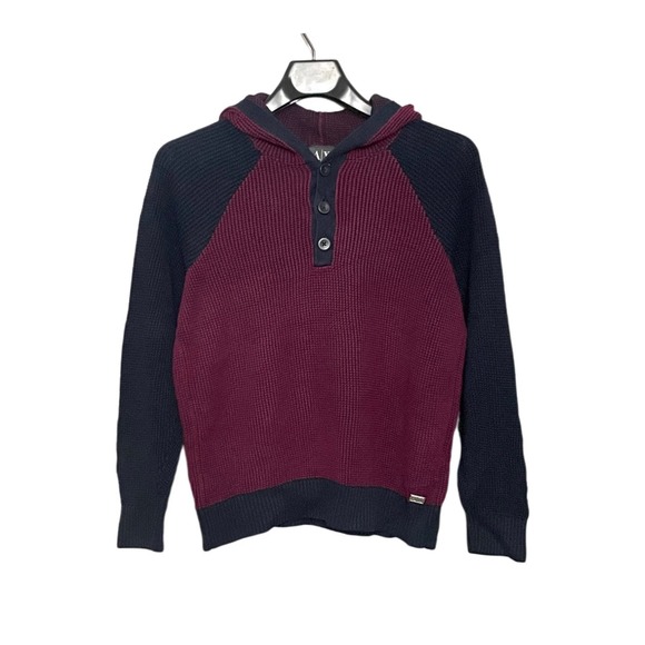 Giorgio Armani Sweaters - Armani Exchange Sweater Burgundy Red Navy Blue Knit Hoodie A|X Size XSmall